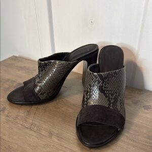 Rag & Bone Black and olive green Snake Print Mules - leather - 8